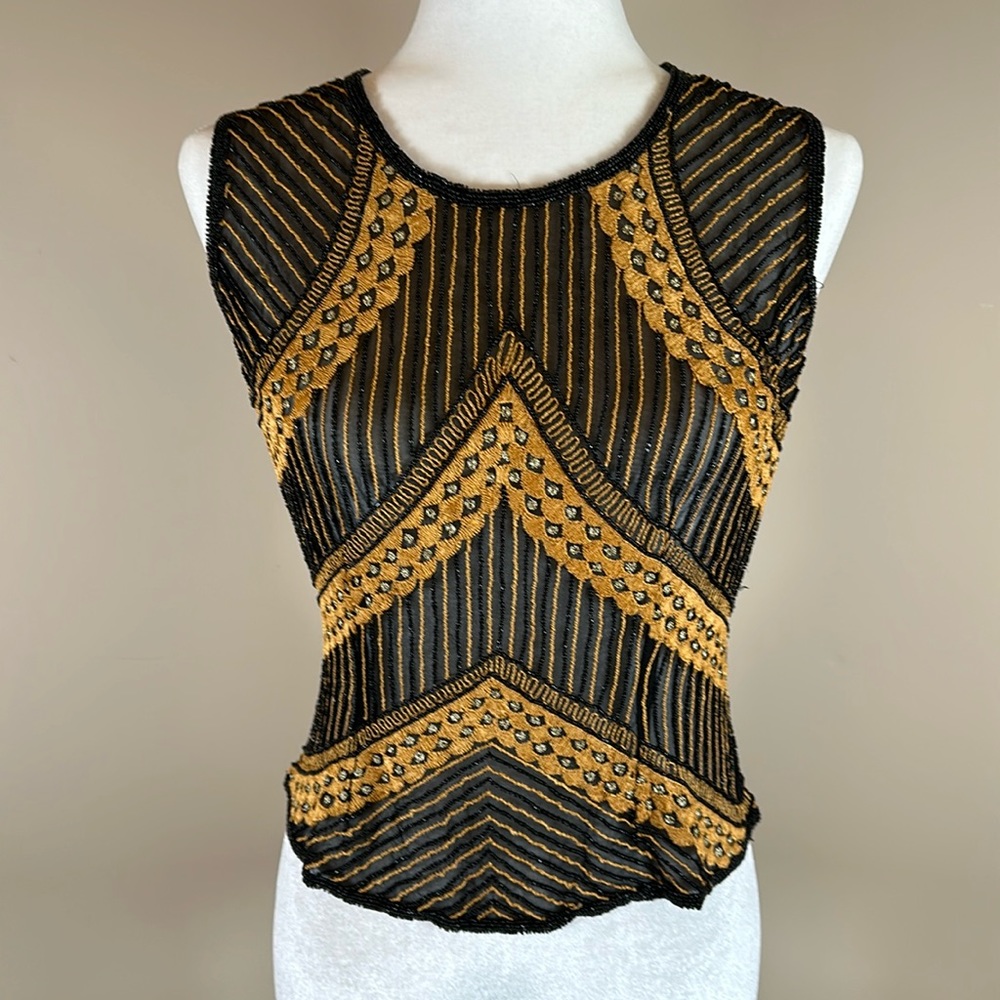 Elle Belle beaded gold and black tank